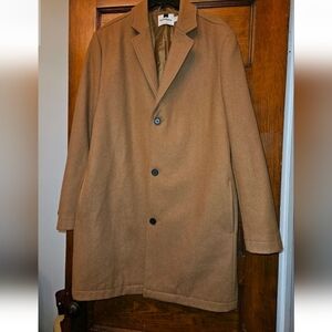 Topman Men's Classic Fit 3 Button Wool Blend Overcoat - Camel - Large